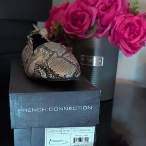 French Connection Snakeskin Pointed-Toe Flat in Beige and Black